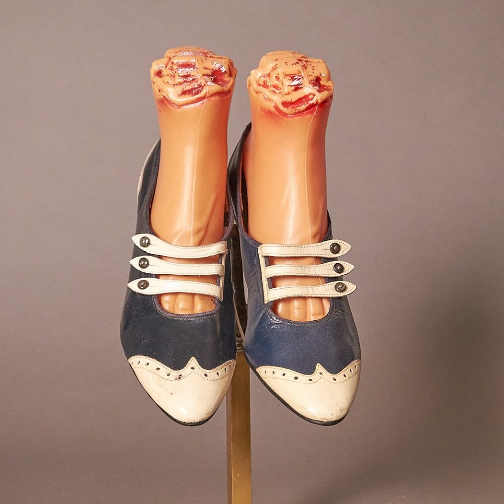1960s Navy and White Oxford Wingtip Saddle Shoes Heels